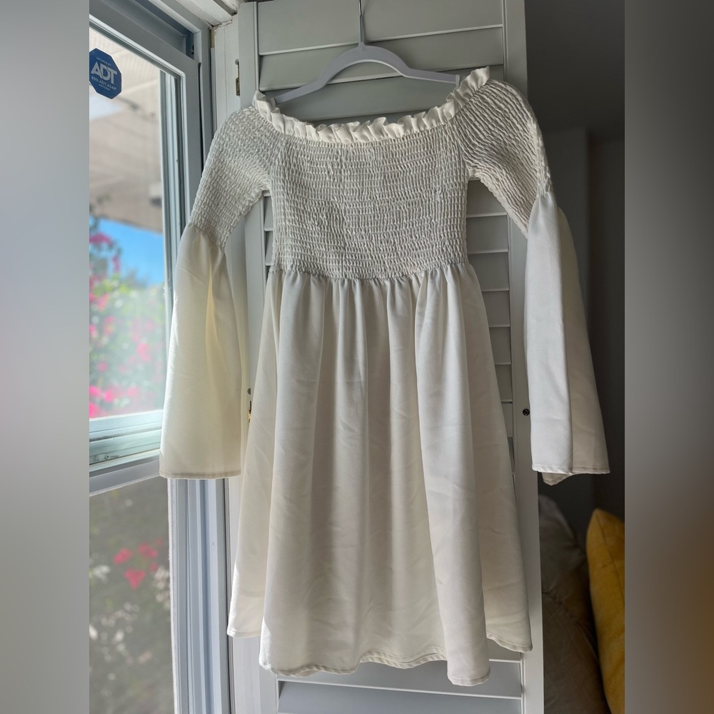 White off the shoulder bell sleeve dress